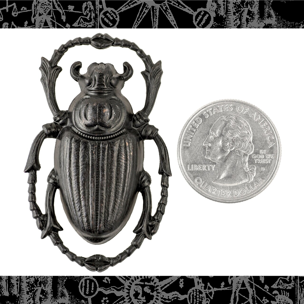 Black Plated Brass Very Large Scarab Beetle Pendant - One - BB-P117